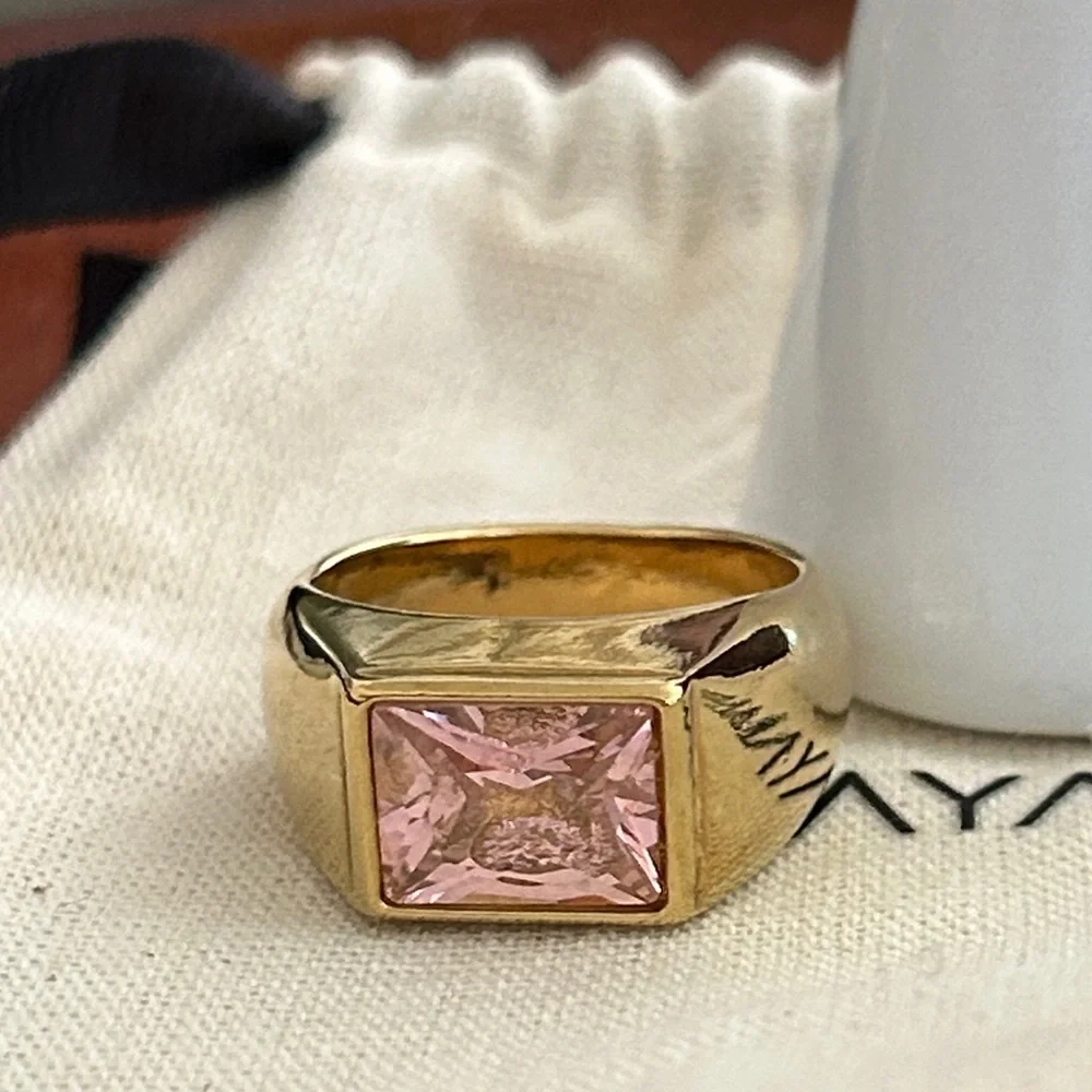 Mayamar‎ Gold dome Ring with Pink CZ Stone size 9